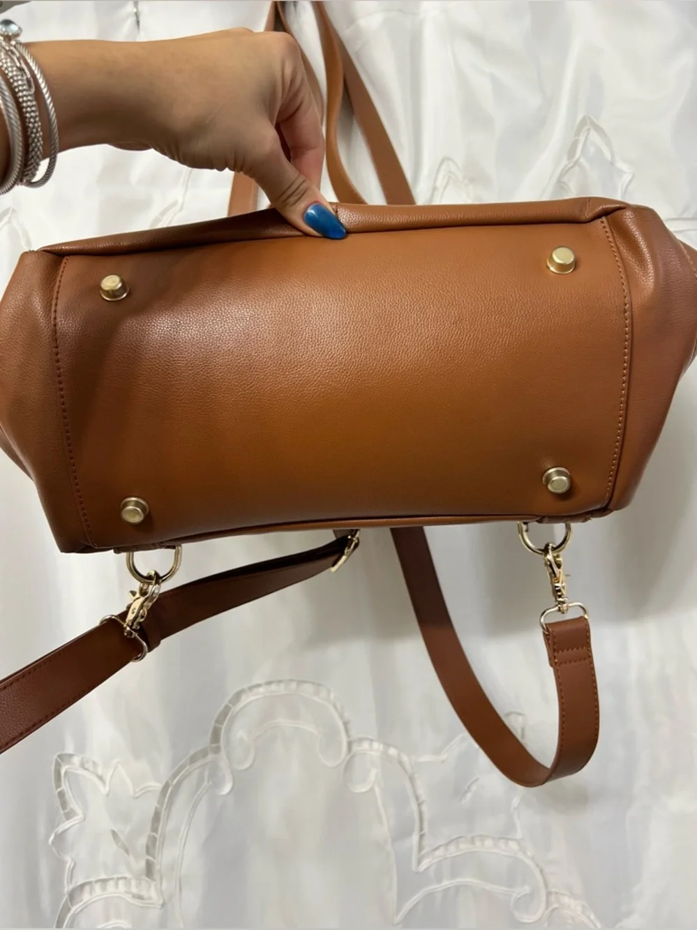 Elkie & Co Aberdeen Diaper Saddle Cognac Vegan Leather Convertible Backpack Tote